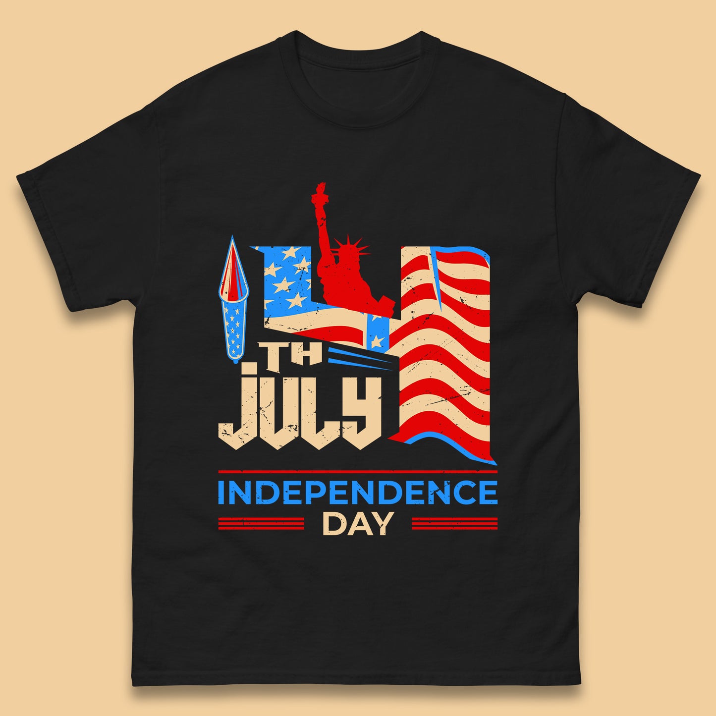 Statue Of Liberty 4th July USA Independence Day Celebration Fireworks Mens Tee Top