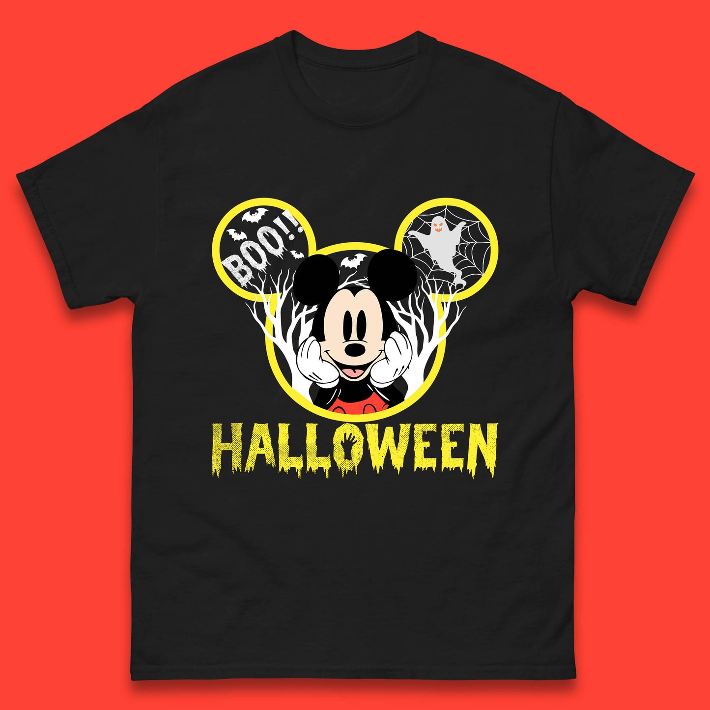 Disney Halloween Mickey Mouse Minnie Mouse Boo Ghost Horror Scary Disneyland Trip Mens Tee Top