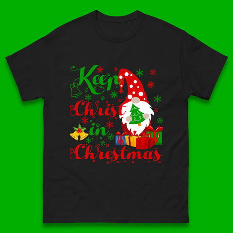 Keep Christ In Christmas Xmas Gnome Holding Tree Faith Christmas Mens Tee Top