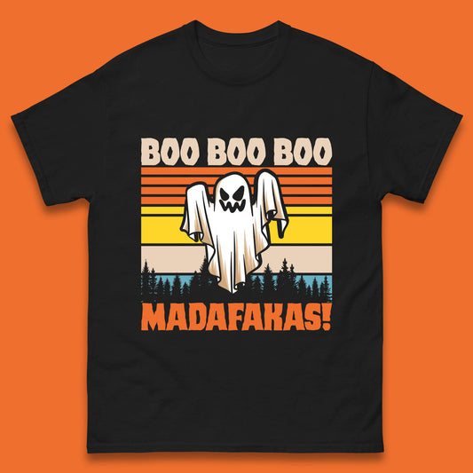 Ghost Say Boo Boo Boo Madafakas Halloween Vintage Horror Scary Boo Ghost Mens Tee Top