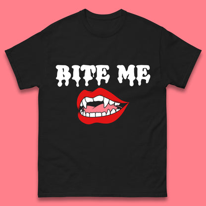 Bite Me Vampire Fangs Halloween Lips Horror Halloween Party Costume Mens Tee Top