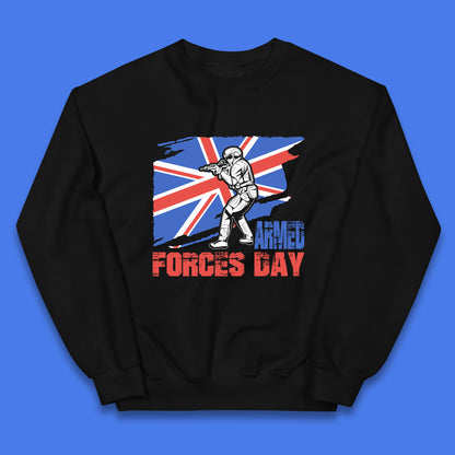 British Armed Forces Day British Veteran Day UK Flag Anzac Day Lest We Forget Kids Jumper