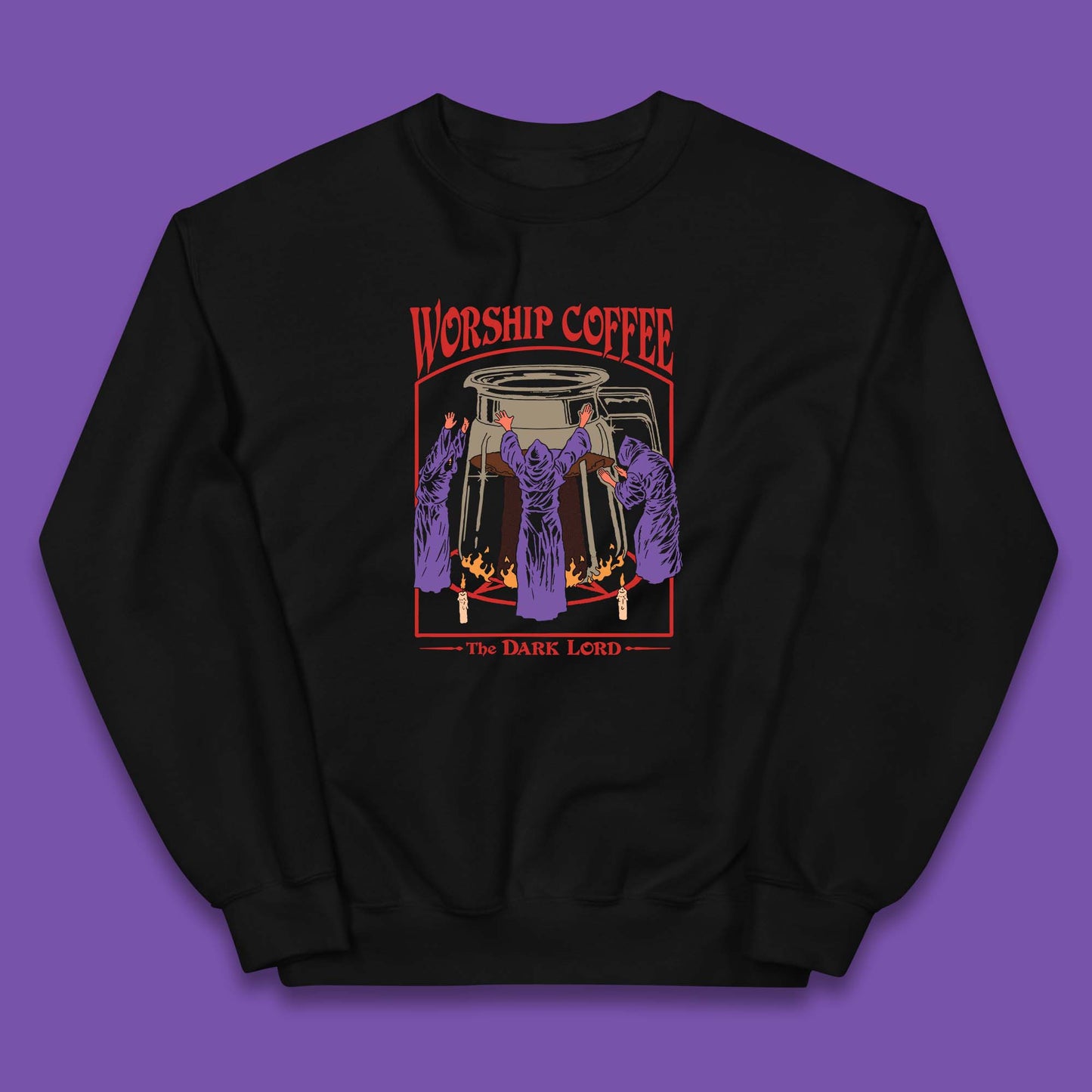 Worship Coffee The Dark Lord Aesthetic Vintage Coffee Retro Halloween Coffee Lover Faith Kids Jumper