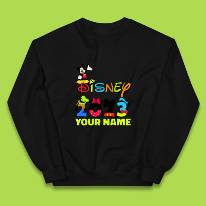 Personalised Disney 2023 Disney Club Your Name Mickey Mouse Minnie Mouse Donald Duck Pluto Goofy Cartoon Characters Disney Vacation Kids Jumper