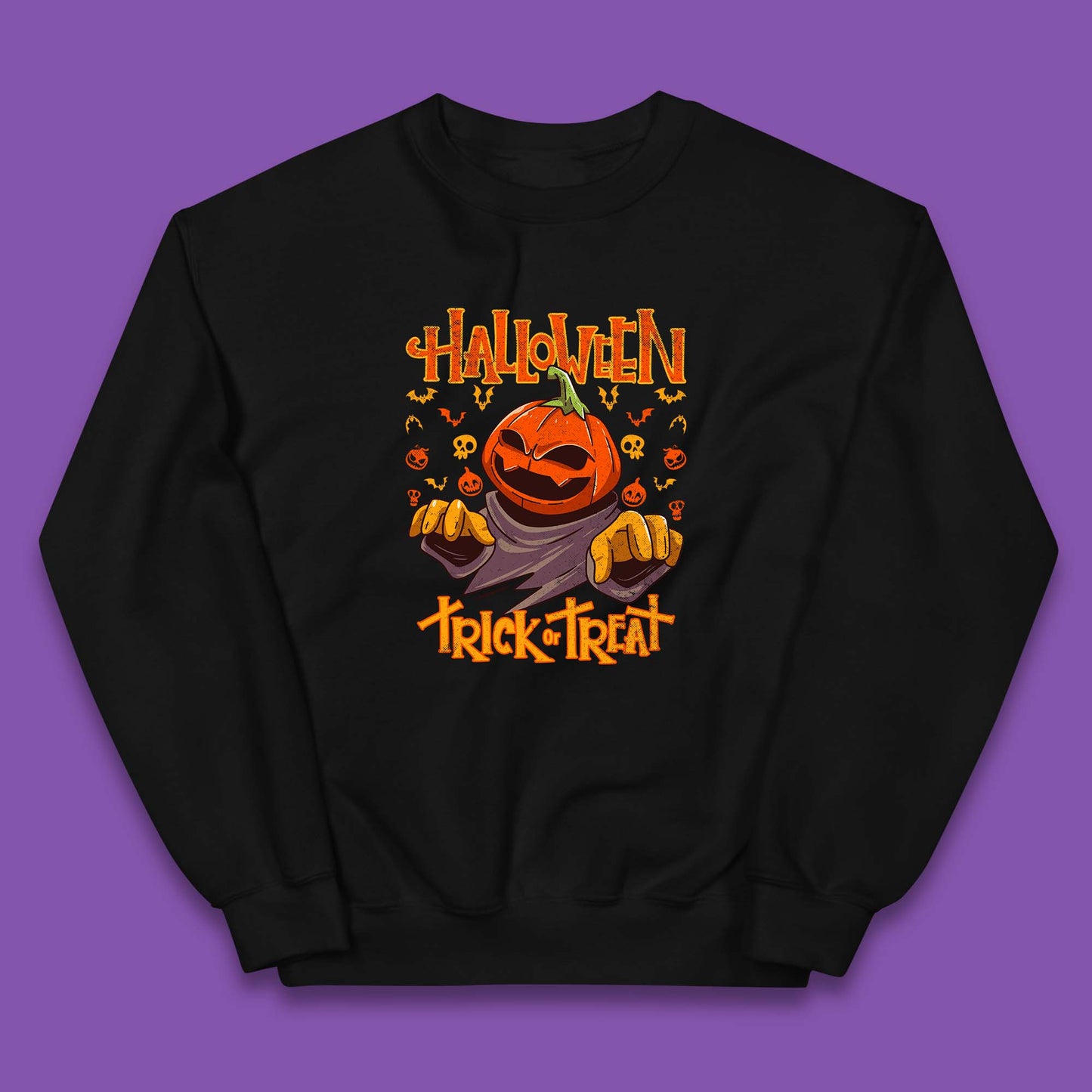 Halloween Trick Or Treat Pumpkin Character Halloween Scary Evil Pumpkin Kids Jumper