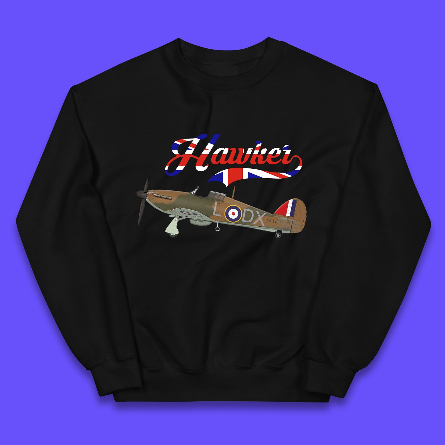 Hawker Hurricane United Kingdom Vintage WWII RAF Fighter Jet British Aircraft Royal Air Force Remembrance Day Kids Jumper