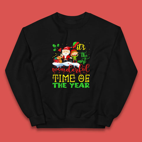 It's The Most Wonderful Time Of Year Christmas Santa Claus Reindeer Elf Xmas Season Kids Jumper
