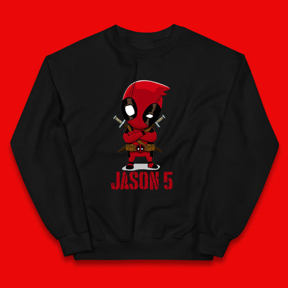 Personalised Chibi Deadpool Fictional Character Your Name & Age Superhero Comic Book Character Deadpool Marvel Comics Kids Jumper