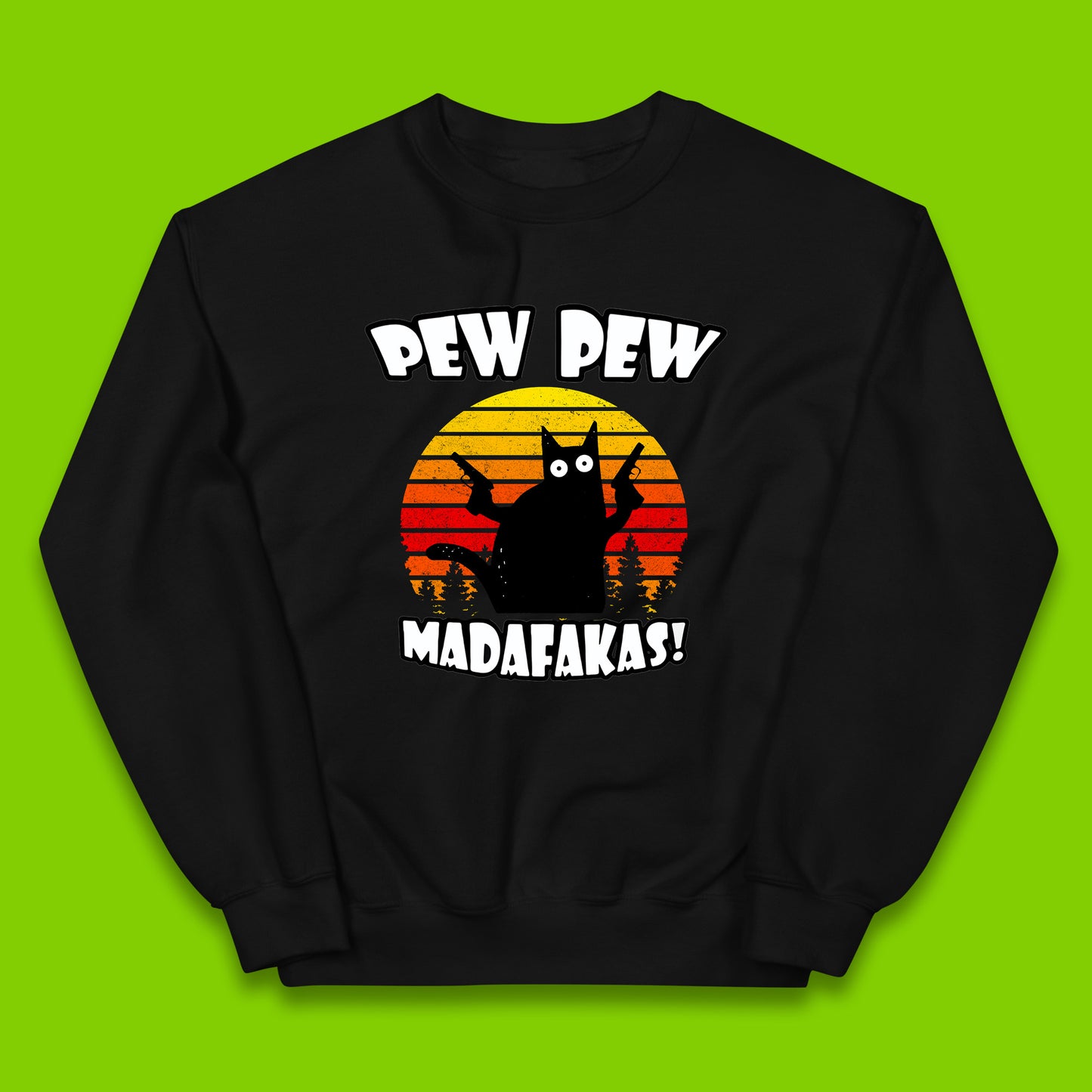 Pew Pew Madafakas Funny Joke Retro Vintage Cat Gun Pistol Kitty Pew Pew Cat Meme Kids Jumper