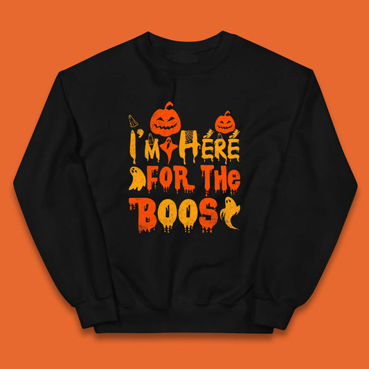 I'm Here For The Boos Halloween Pumpkin Ghost Horror Scary Kids Jumper