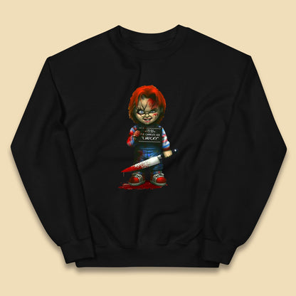 Chucky Mug Shot Chicago Police Dept Ray Charles Lee Chucky Halloween Horror Movie Kids Jumper