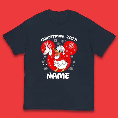 Personalised Christmas 2023 Your Name Santa Donald Duck And Daisy Duck Xmas Disney Mickey And Friends Kids T Shirt