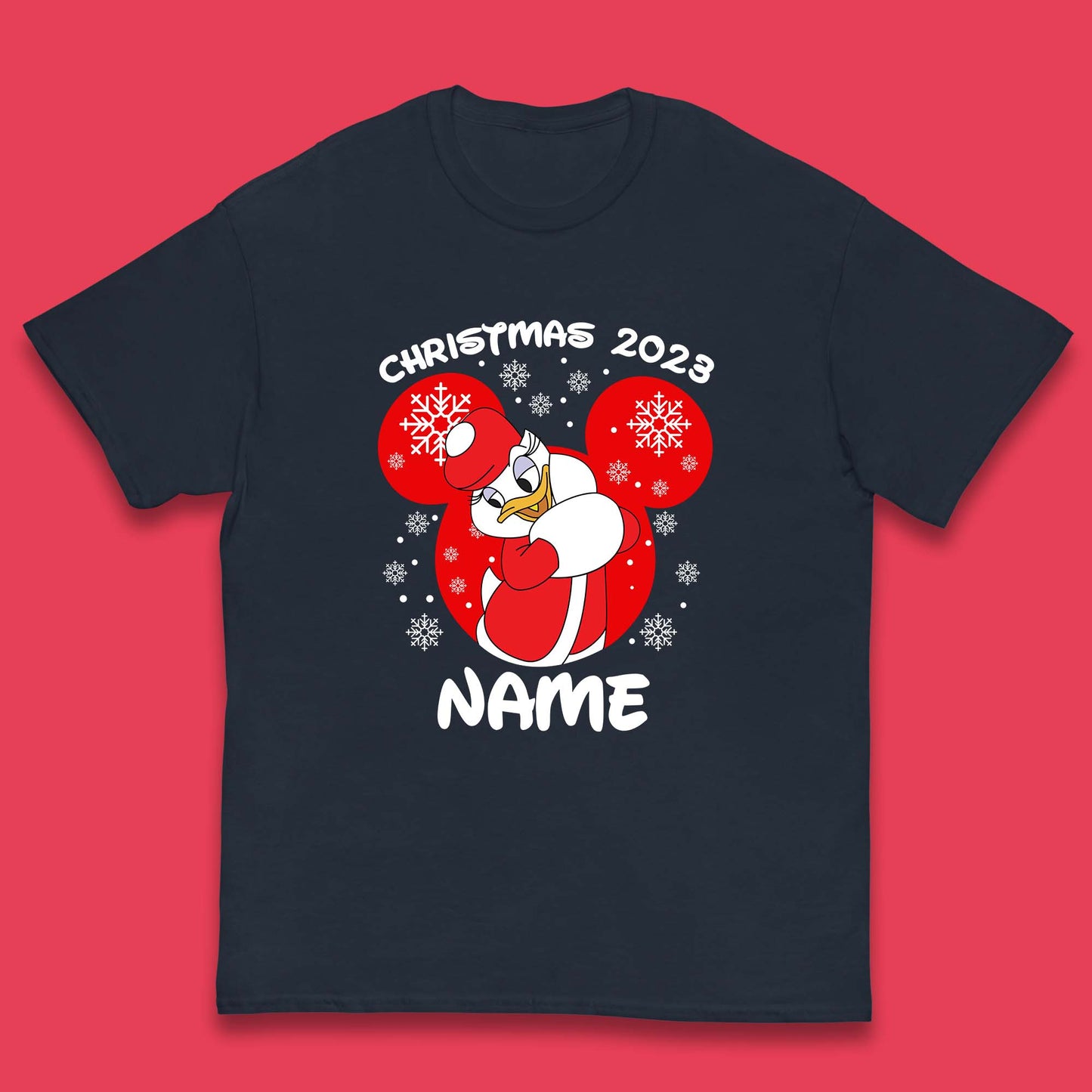 Personalised Christmas 2023 Your Name Santa Donald Duck And Daisy Duck Xmas Disney Mickey And Friends Kids T Shirt