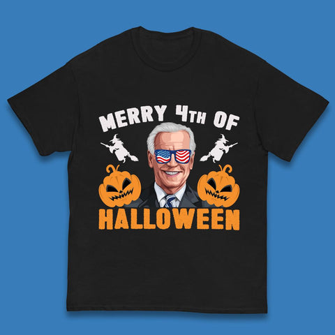 Merry 4th Of Halloween Funny Confused Joe Biden 4th Of July Kids T Shirt