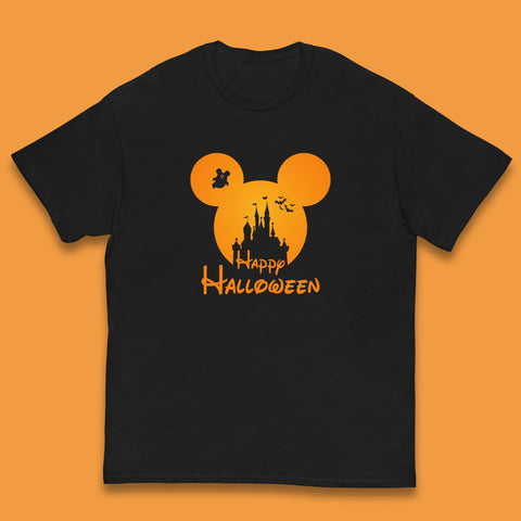 Happy Halloween Mickey Mouse Disney Castle Halloween Scary Boo Flying Bats Kids T Shirt