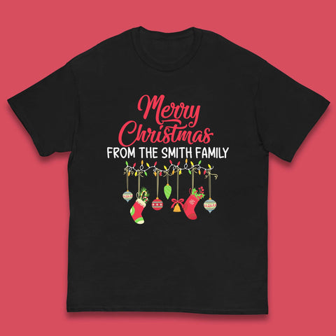 Personalised Merry Christmas Your Name Family Christmas With Holiday Ornaments Xmas Kids T Shirt