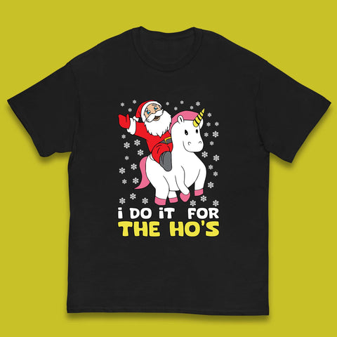 I Do It For The Ho's Santa Riding Unicorn Christmas Happy Holidays Xmas Vibes Kids T Shirt