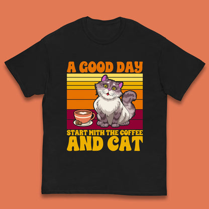 A Good Day Start With The Coffee And Cat Kids T Shirt