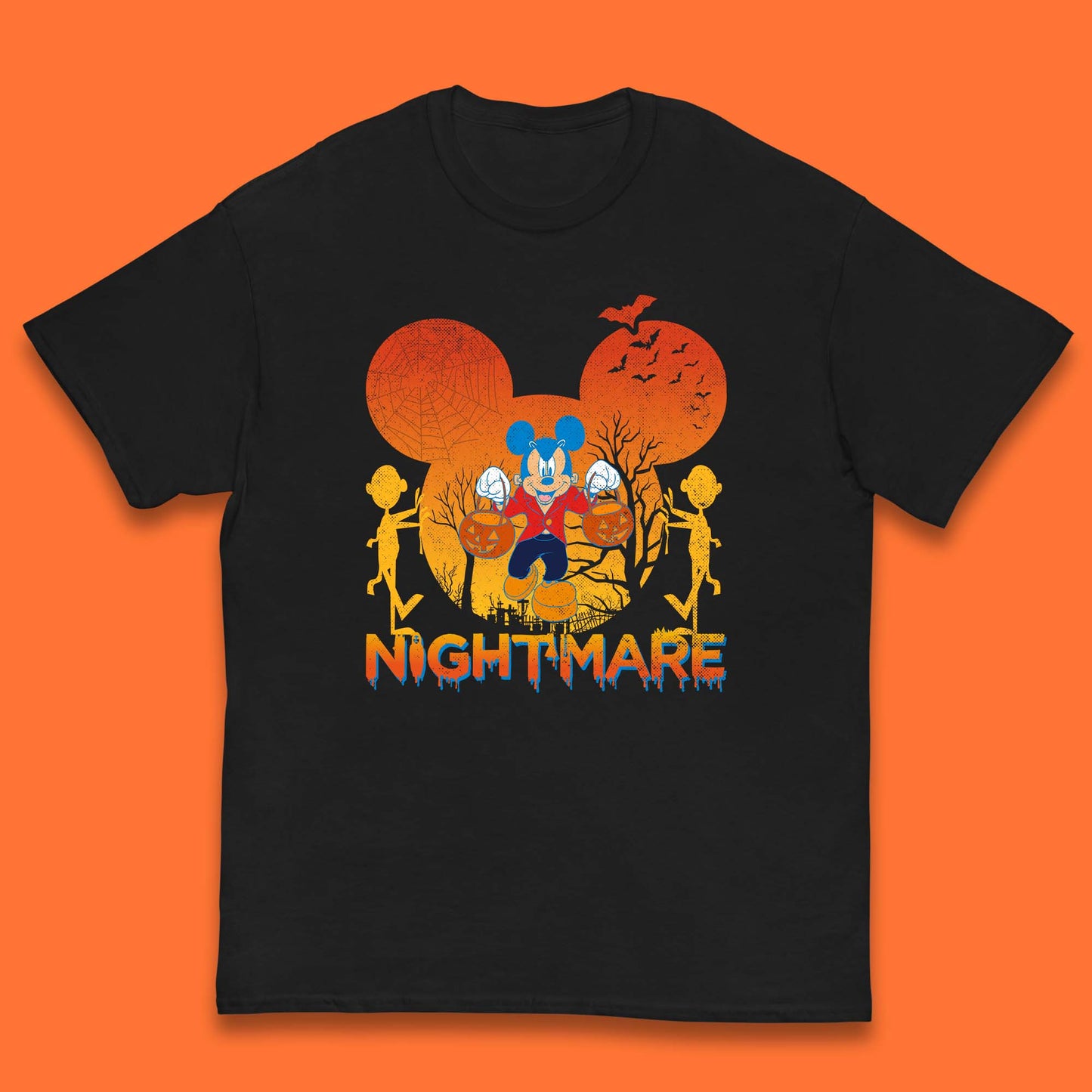 Halloween Nightmare Disney Mickey Mouse Holding Pumpkin Bucket Horror Scary Disneyland Trip Kids T Shirt