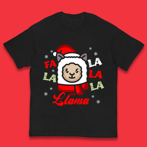 FA LA LA LA LLAMA Christmas Holiday Llama Wearing Santa Hat Xmas Kids T Shirt