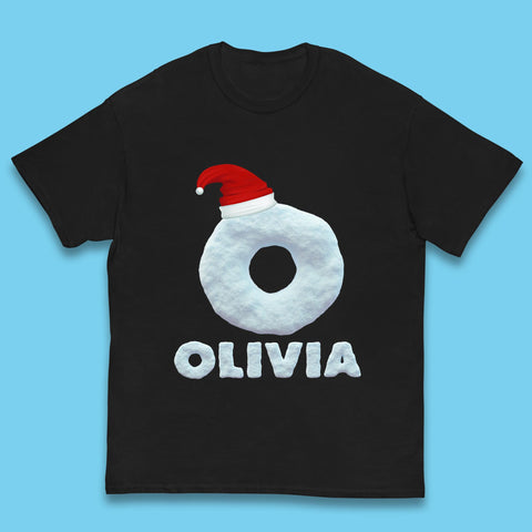 Personalised Christmas Snow Style Santa Hat Initial Letter Custom Name Xmas Kids T Shirt