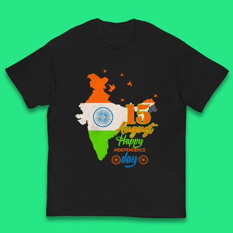15th August India Happy Independence Day Patriotic Indian Map Flag Kids T Shirt