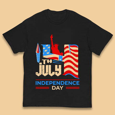 Statue Of Liberty 4th July USA Independence Day Celebration Fireworks Kids T Shirt