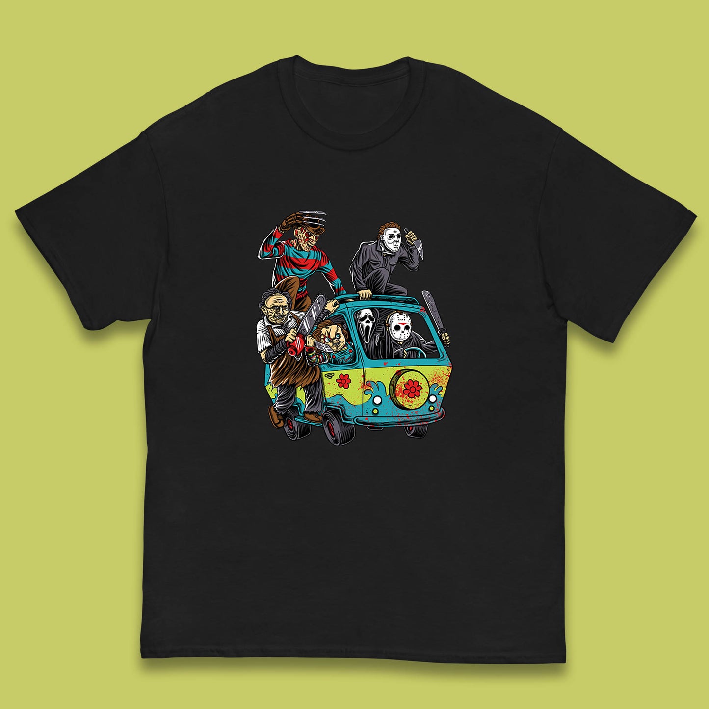 Halloween Scooby Doo Friends Van Horror Movie Villians Characters Mystery Machine Kids T Shirt