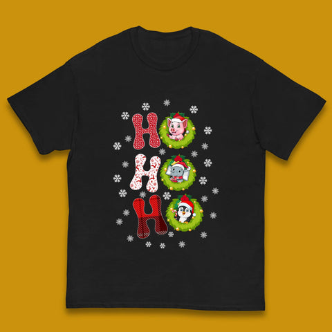 Ho Ho Ho Christmas Animals Pig Elephant Penguin Xmas Holiday Season Kids T Shirt