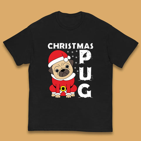 Christmas Pug Dog Wearing Santa Costume Funny Xmas Dog Lovers Kids T Shirt