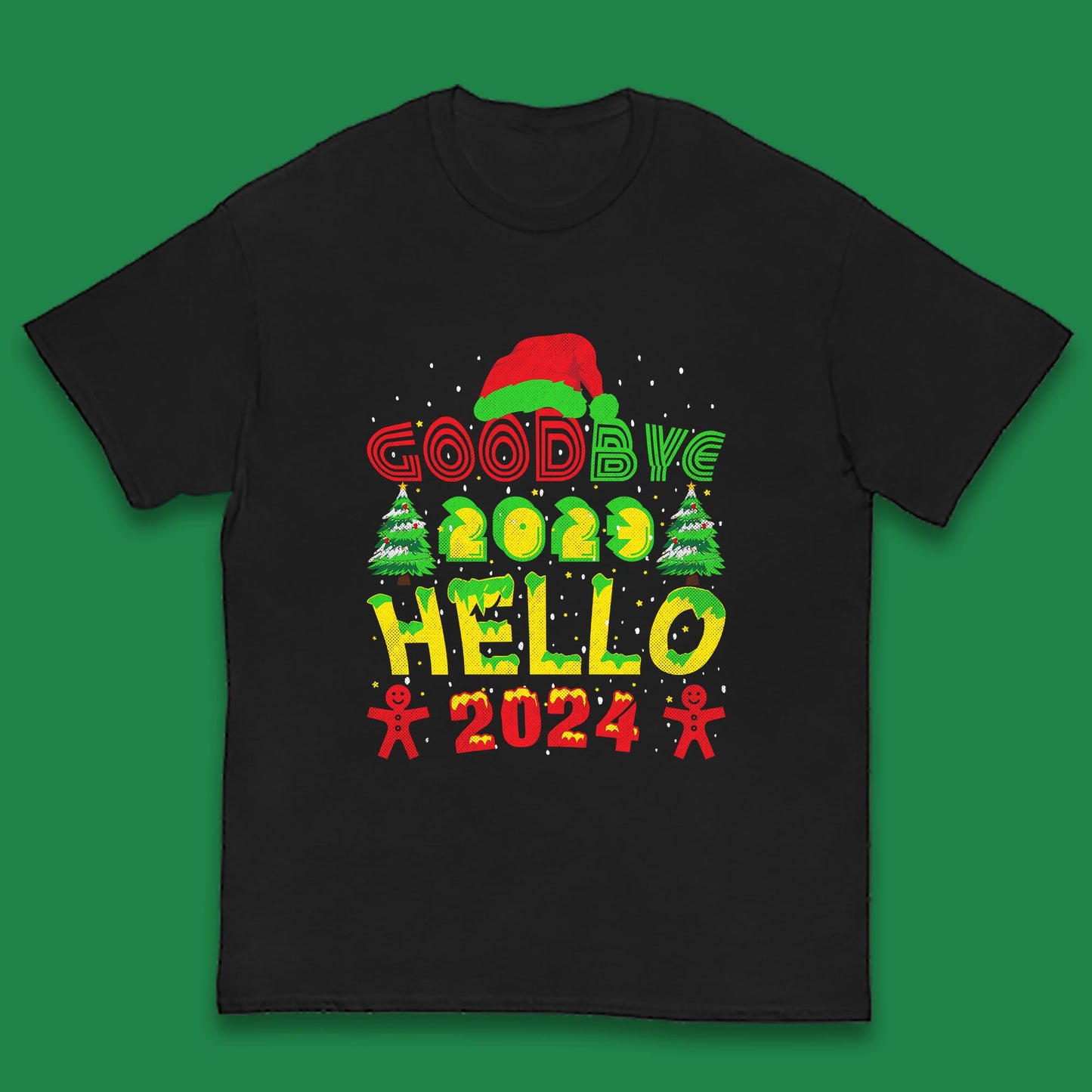 Good Bye 2023 Hello 2024 Merry Christmas Funny Happy New Year Xmas Kids T Shirt