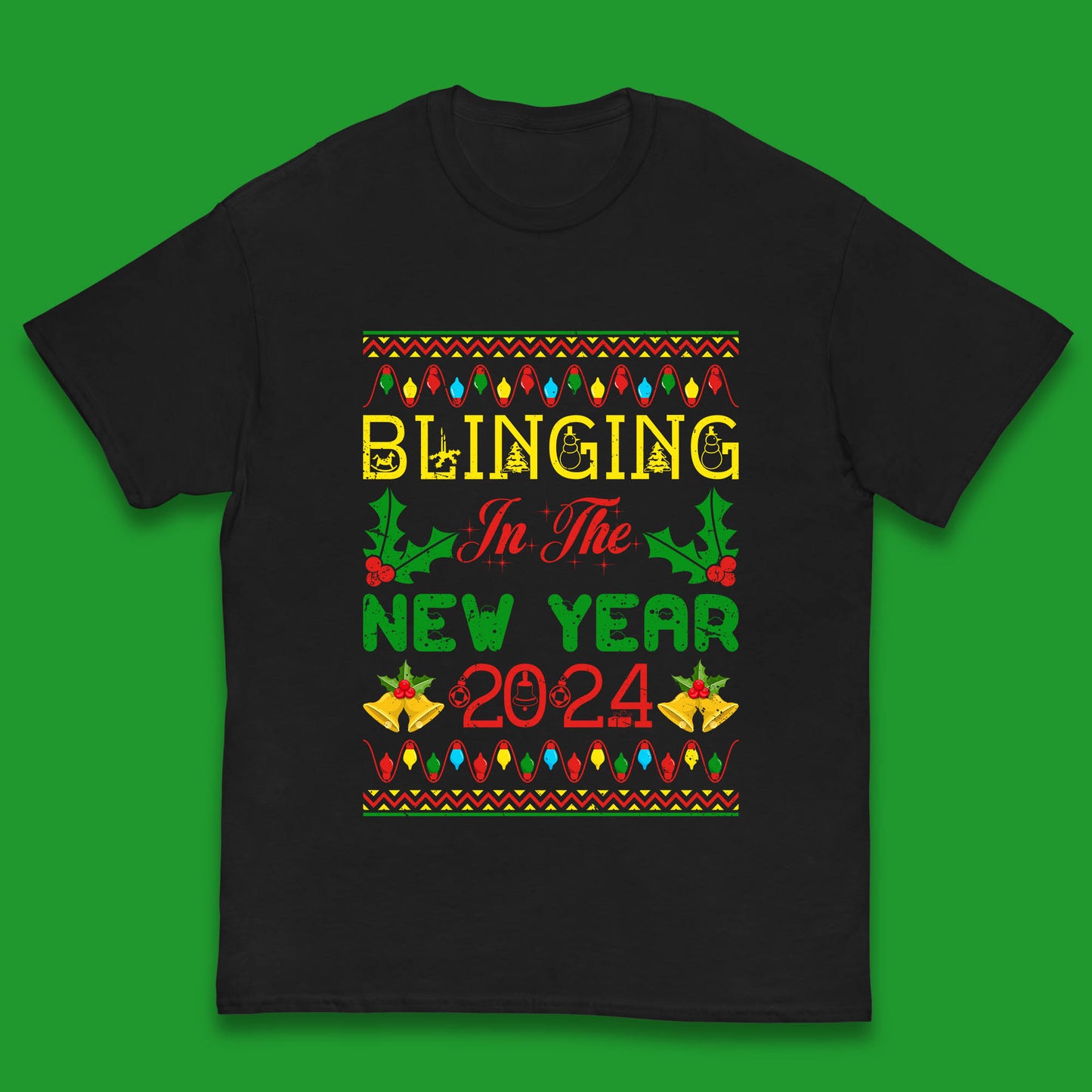 Blinging In The New Year 2024 Christmas Happy New Year Xmas Festive Celebration Kids T Shirt