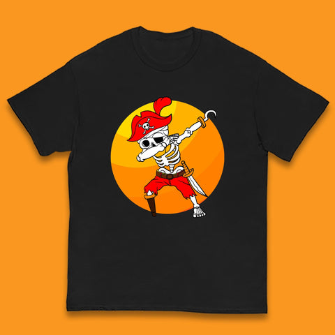Dabbing Pirate Skeleton Halloween Jolly Roger Funny Halloween Costume Kids T Shirt
