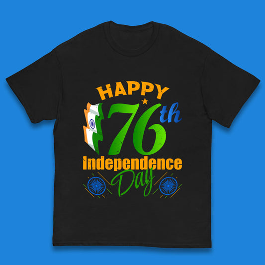 Happy India 76th Independence Day 15th August Patriotic Indian Flag Kids T Shirt