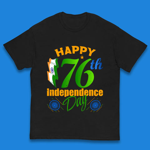 Happy India 76th Independence Day 15th August Patriotic Indian Flag Kids T Shirt