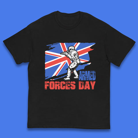 British Armed Forces Day British Veteran Day UK Flag Anzac Day Lest We Forget Kids T Shirt