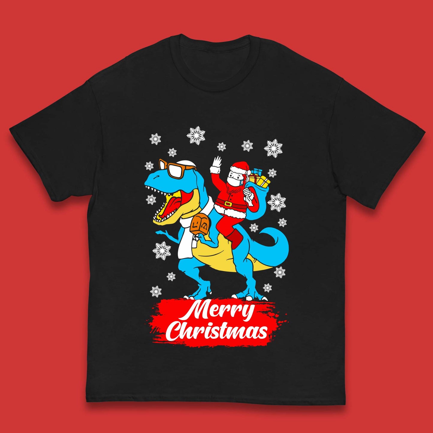 Santa Claus Riding T-Rex Christmas Kids T-Shirt