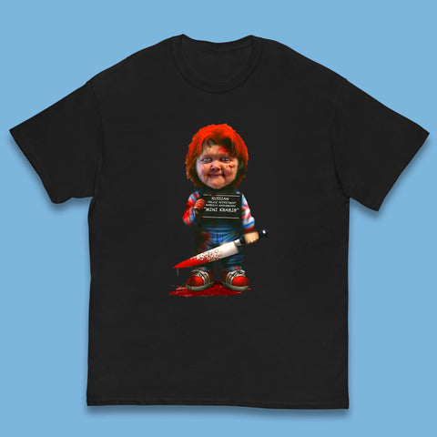 Chucky Mug Shot Russian Police Dept Hasbulla Magomedov Chucky Mini Khabib Inspired Halloween Horror Movie Good Guy Chucky Kids T Shirt