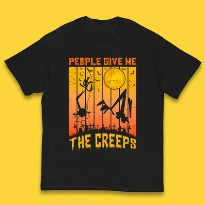 People Give Me The Creep Halloween Horror Scary Graveyards Full moon Flying Bats Kids T Shirt