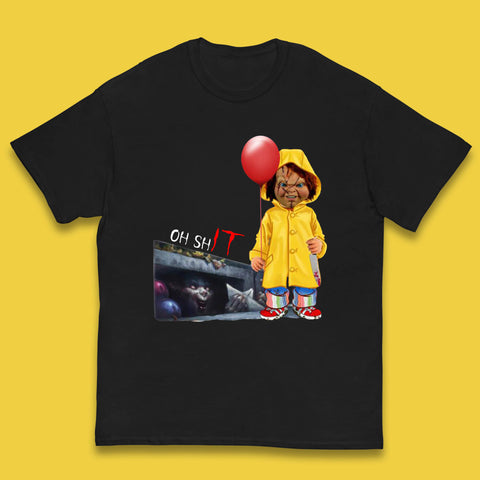 Oh Shit Pennywise Chucky Clown Spoof Halloween IT Pennywise Clown Horror Movie Character Kids T Shirt