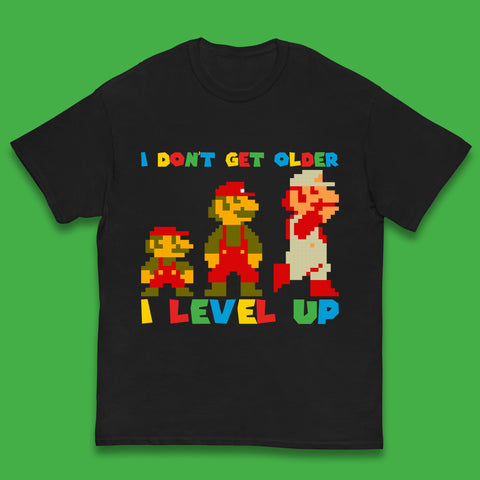 I Don’t Get Older I Level Up Super Mario Growing Up Birthday Gamer Pixel Art Kids T Shirt