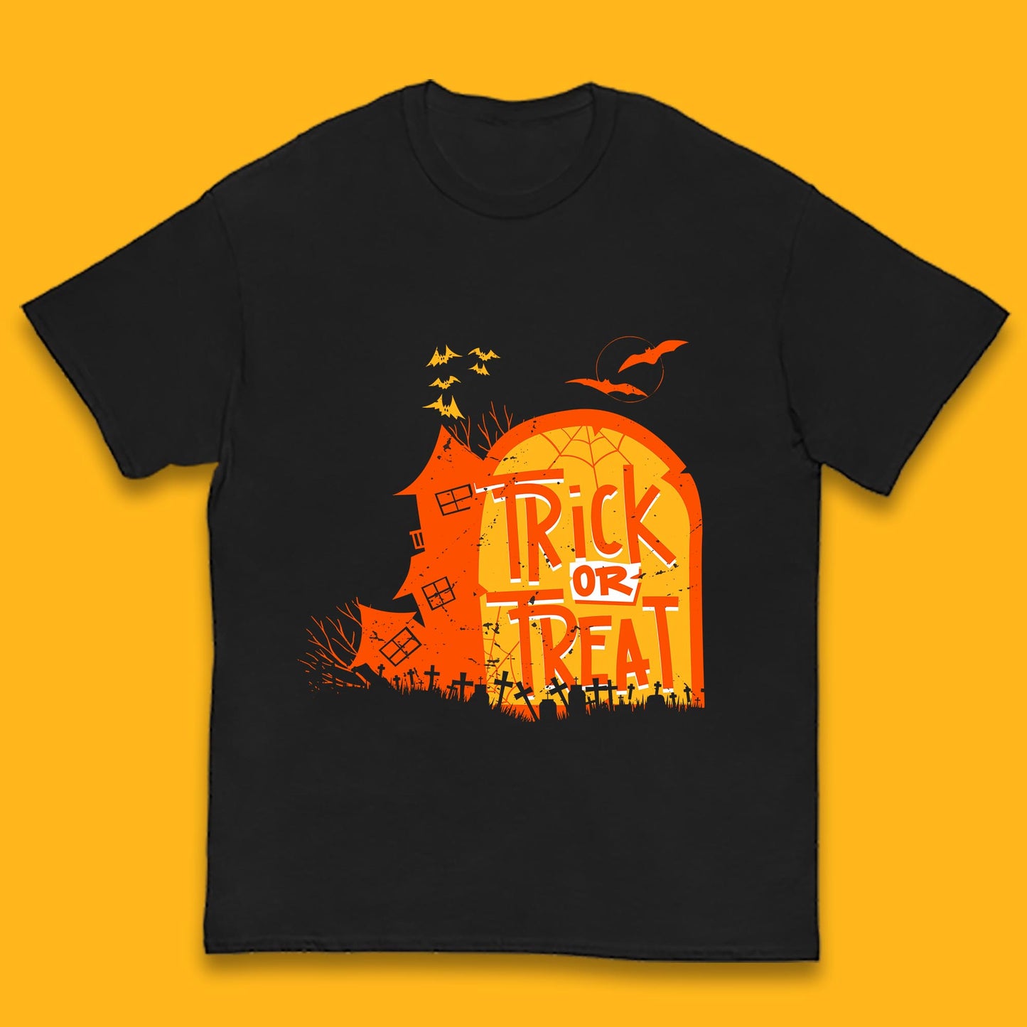 Trick Or Treat Halloween Terrific Abandoned Haunted House Flying Bats Kids T Shirt