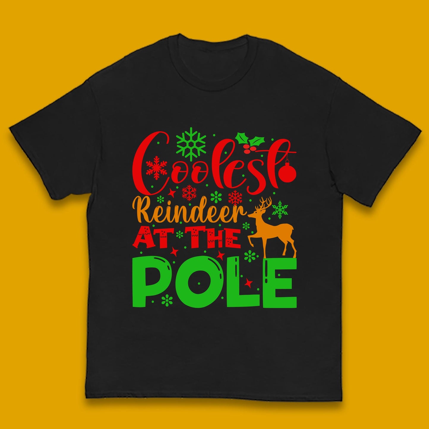 Coolest Reindeer At The Pole Merry Christmas Winter Holiday Xmas Quote Kids T Shirt