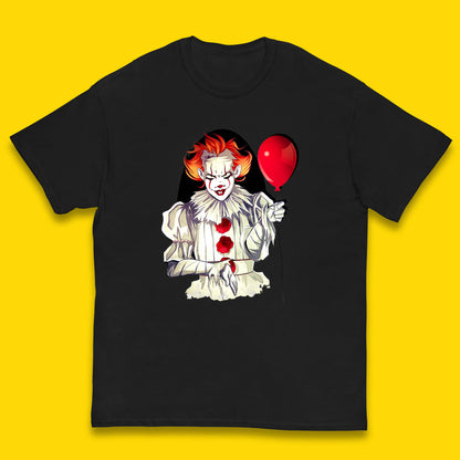 IT Pennywise Clown Holding Balloon Halloween Evil Pennywise Clown Costume Horror Movie Serial Killer Kids T Shirt