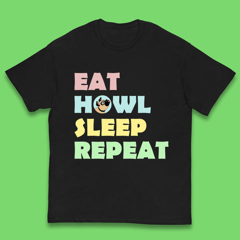 Eat Howl Sleep Repeat Funny Repeat Dogs Lover Dog's Sarcastic Ironic Quote Joke Kids T Shirt