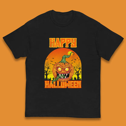 Happy Halloween Zombie Monster Pumpkin Jack-o-lantern Spooky Season Kids T Shirt