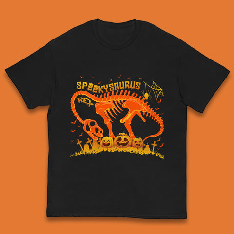 Spooky Saurus Rex Halloween Dinosaur T-Rex Skeleton With Scary Pumpkins Kids T Shirt
