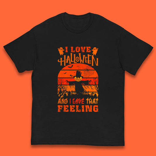 I Love Halloween And I Love That Feeling Horror Spooky Sacrecrow Kids T Shirt