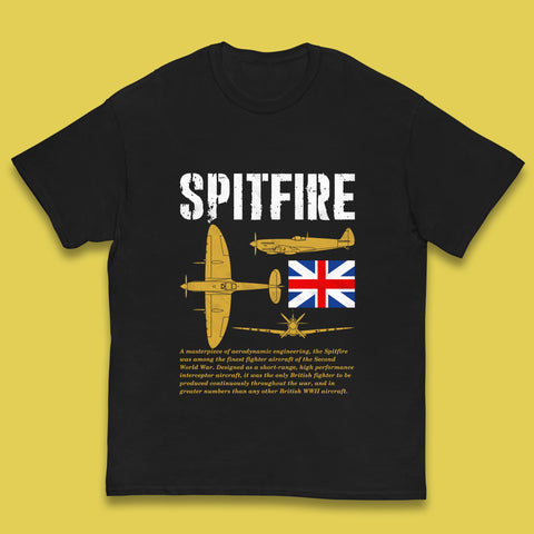 Supermarine Spitfire Royal Air Force British Army Uk Flag Spitfire WWII Remembrance Day Kids T Shirt