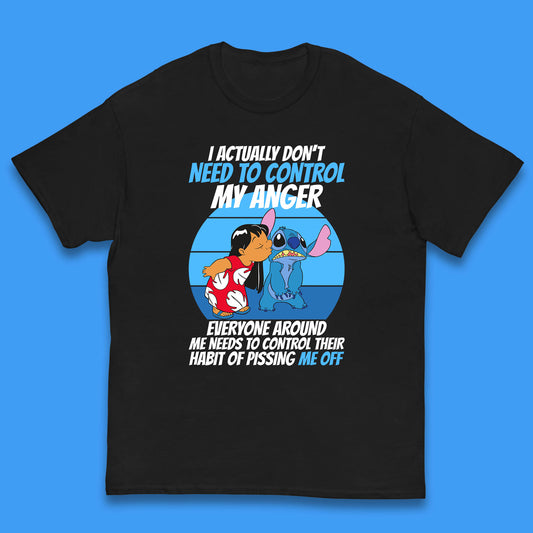 I Actually Need To Control My Anger Everyone Around My Need To Control Their Habit Of Pissing Me Off Lilo Kissing Stitch Kids T Shirt